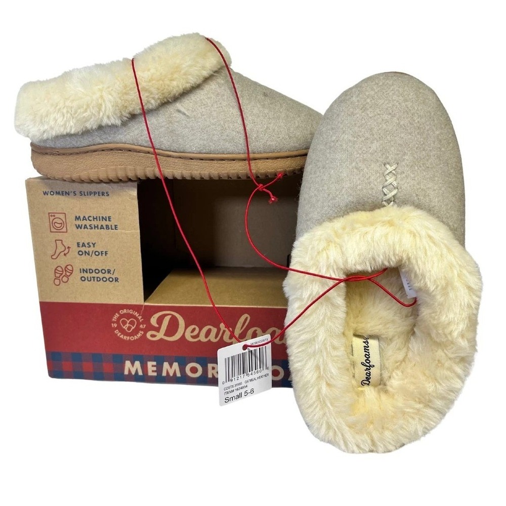 Dearfoams Womens Memory Foam Clog Slippers Oatmeal Heather Small 5-6 NEW - Picture 8 of 9